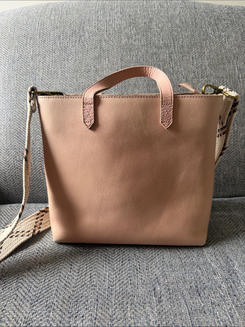 Madewell creamy Pink Leather Small Transport Tote Bag